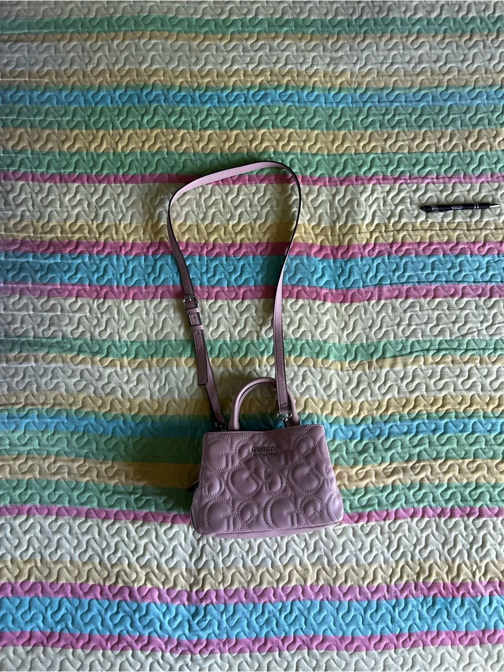 GUESS Blush Quilted Mini Satchel with Crossbody Strap